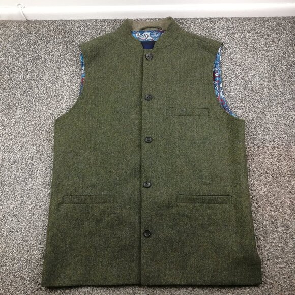 Joseph Turner Yorkshire Gilet Waistcoat Moon Tweed Wool Green Sz 46 - Picture 1 of 10
